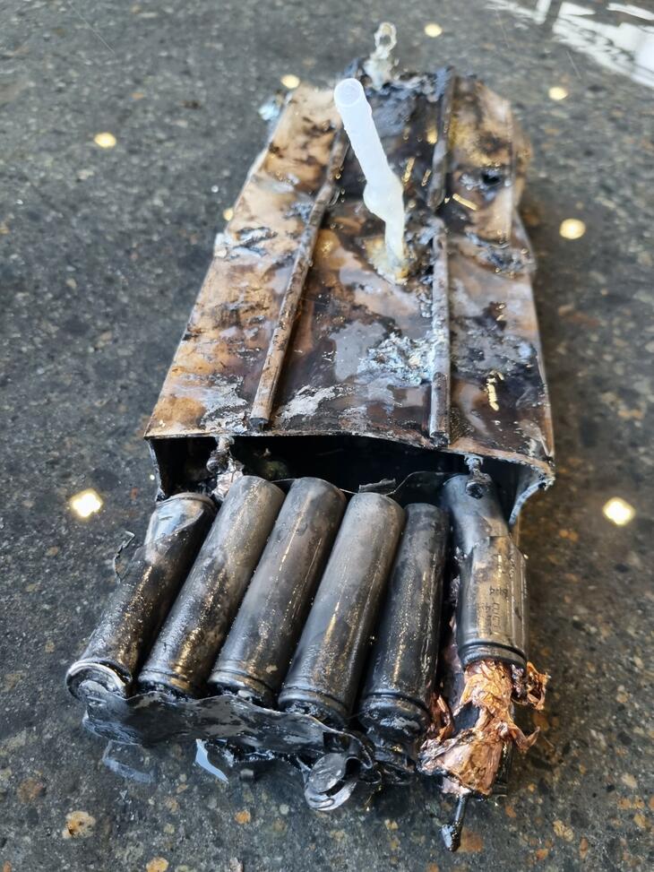batteri som forårsaket brann i søppelbil 07.02.2024. 